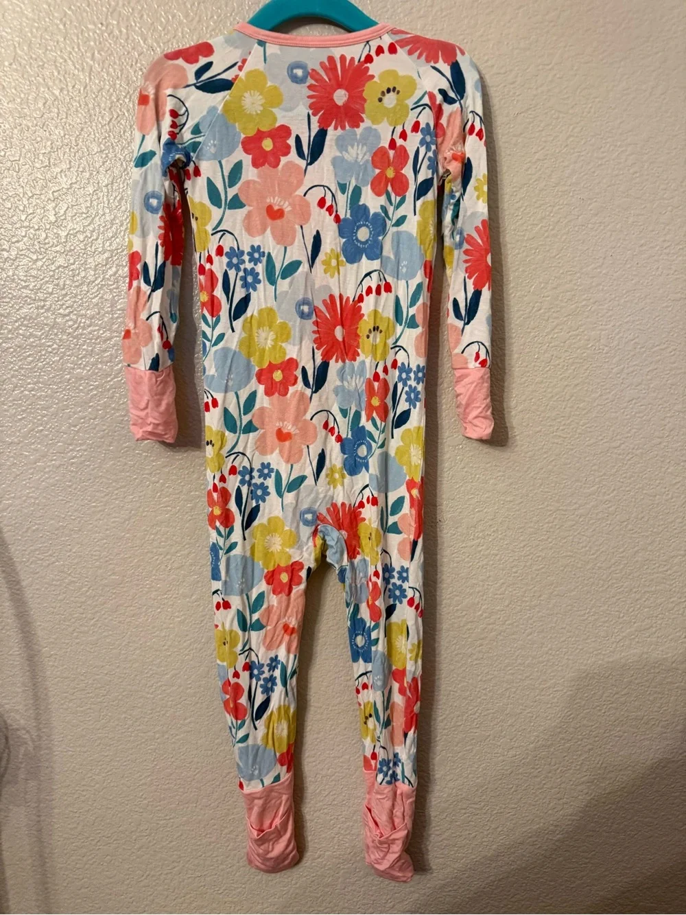 Little Sleepies White Floral One-Piece Pajama with Pink Trim